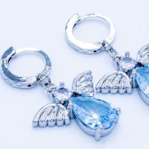 Clear Zircon Silver Drop Angel Earrings